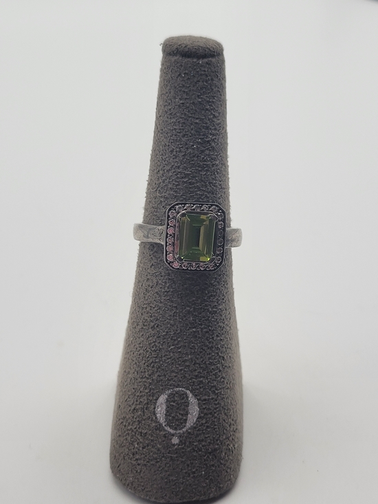 BOGO BR Jewelry - Sterling Silver BOGO BR Green Peridot Emerald-Cut Halo Ring 6.5